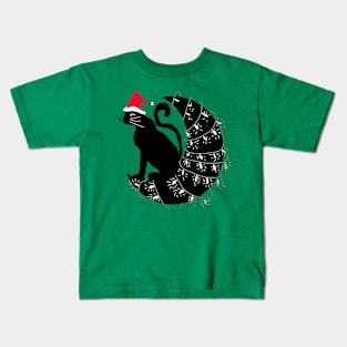 Christmas Cat On The Moon Kids T-Shirt